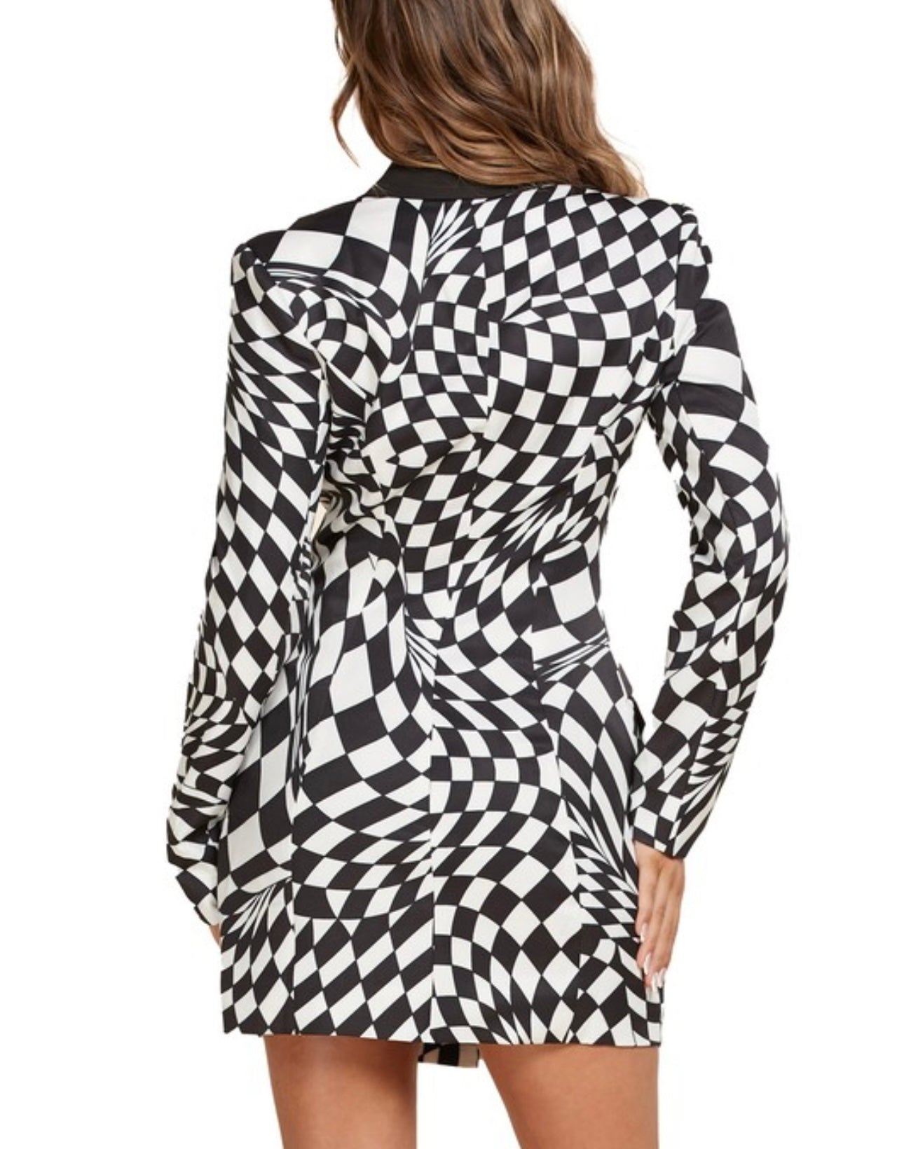 White checked long deals sleeve blazer dress